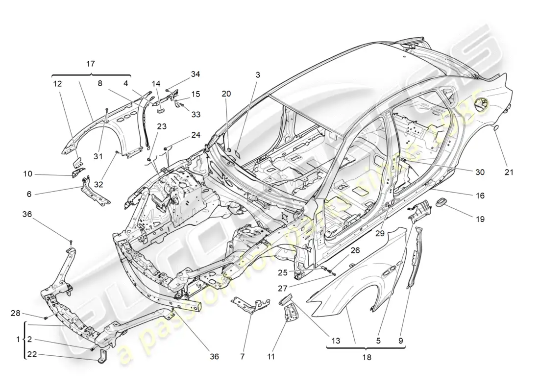 maserati qtp 3.0 tds v6 275hp (2015) diagrama de piezas de la carrocería y los paneles exteriores delanteros