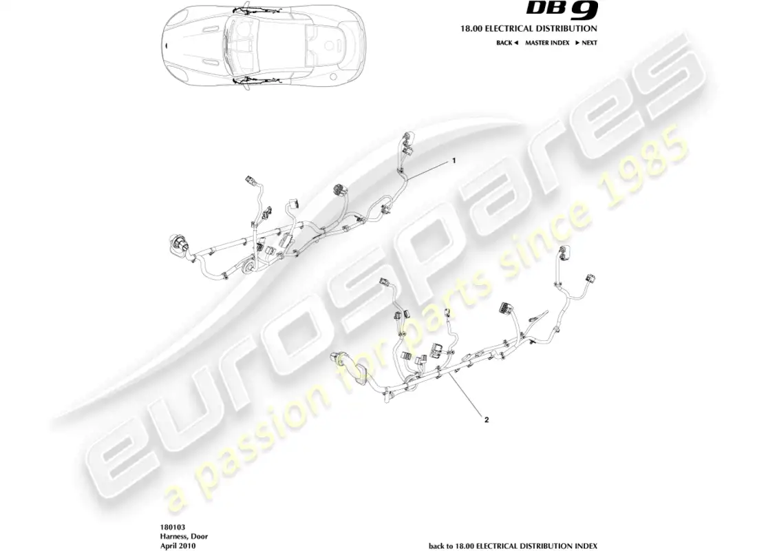 aston martin db9 (2012) arnés de puerta diagrama de piezas