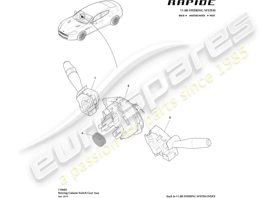aston martin rapide (2017) diagrama de piezas del conjunto del interruptor de columna