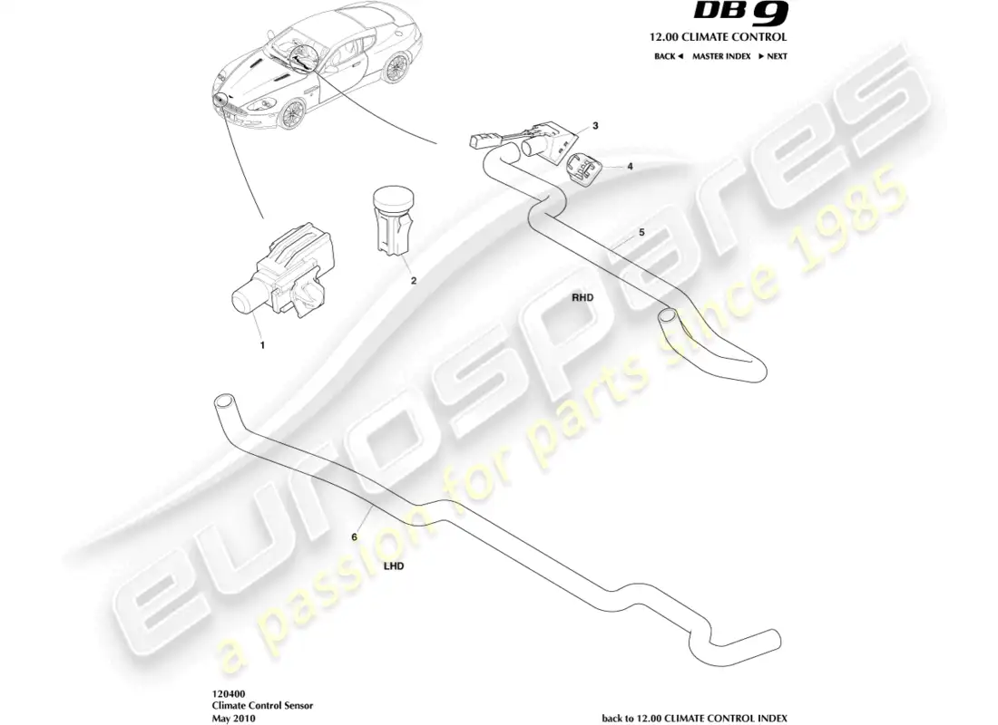 aston martin db9 (2004) sensores diagrama de piezas