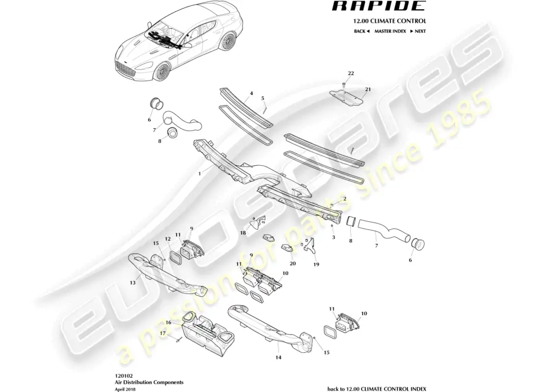 aston martin rapide (2017) componentes de distribución de aire diagrama de piezas