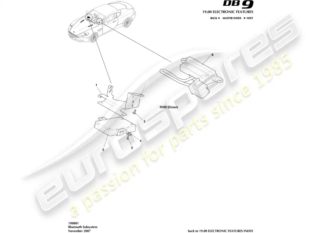 aston martin db9 (2012) subsistema bluetooth diagrama de piezas