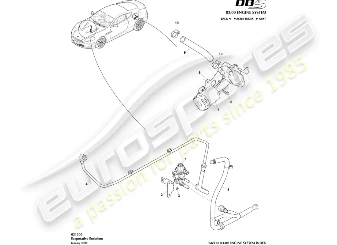 aston martin dbs (2011) emisiones evaporativas diagrama de piezas