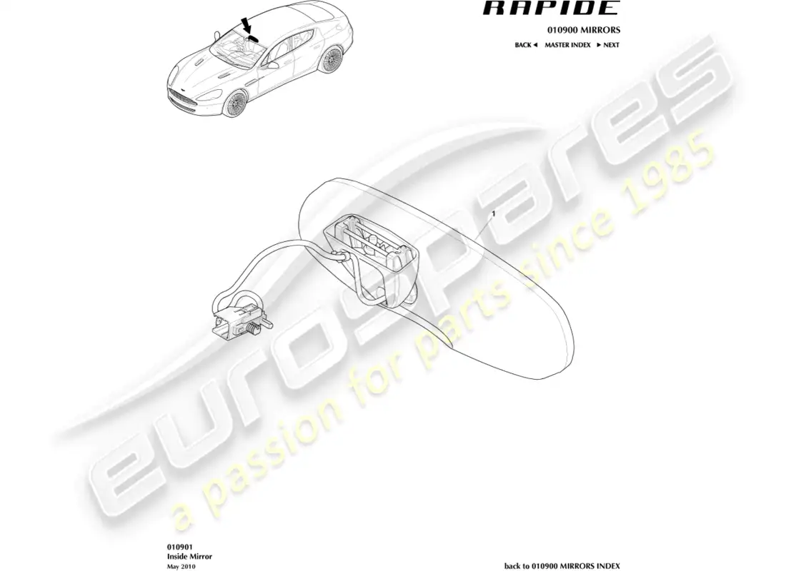 aston martin rapide (2012) espejo interior diagrama de piezas