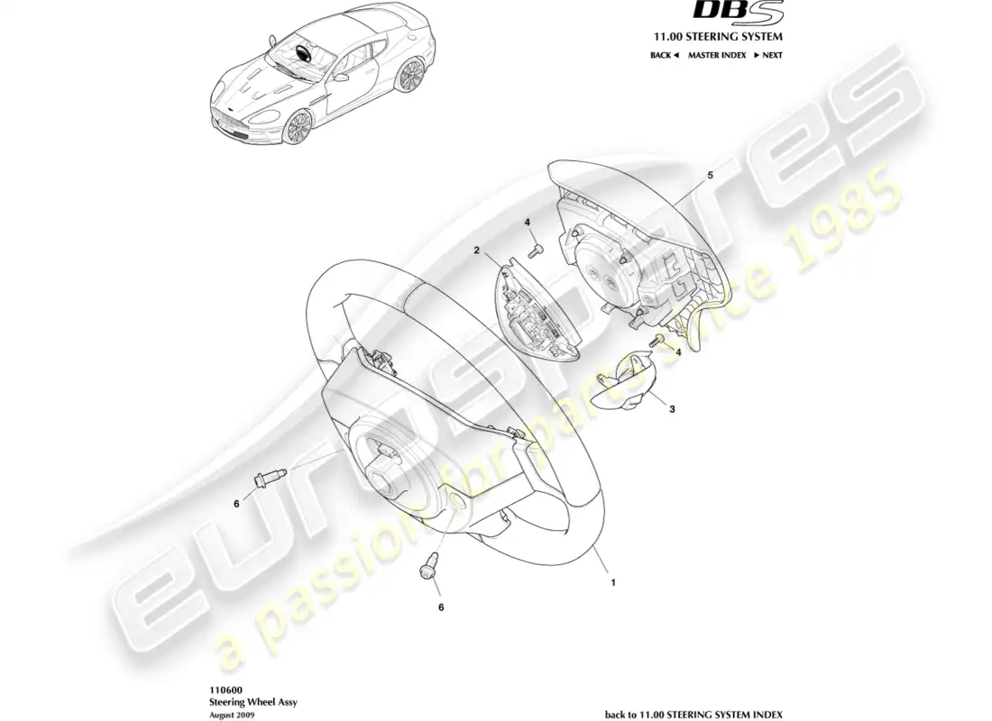 aston martin dbs (2014) conjunto del volante diagrama de piezas