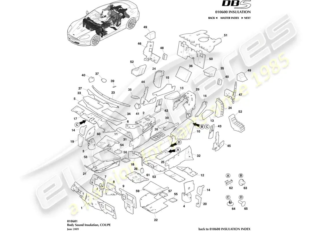 aston martin dbs (2014) body insulation, coupe diagrama de piezas