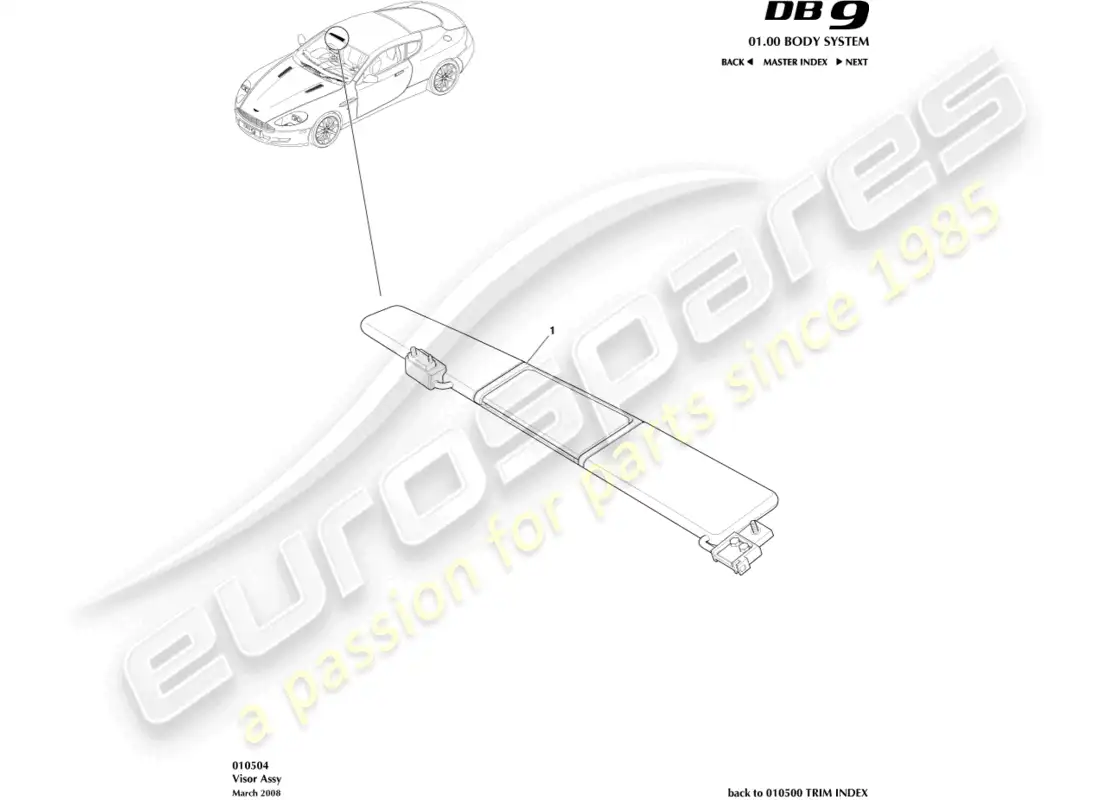 aston martin db9 (2012) diagrama de piezas del parasol