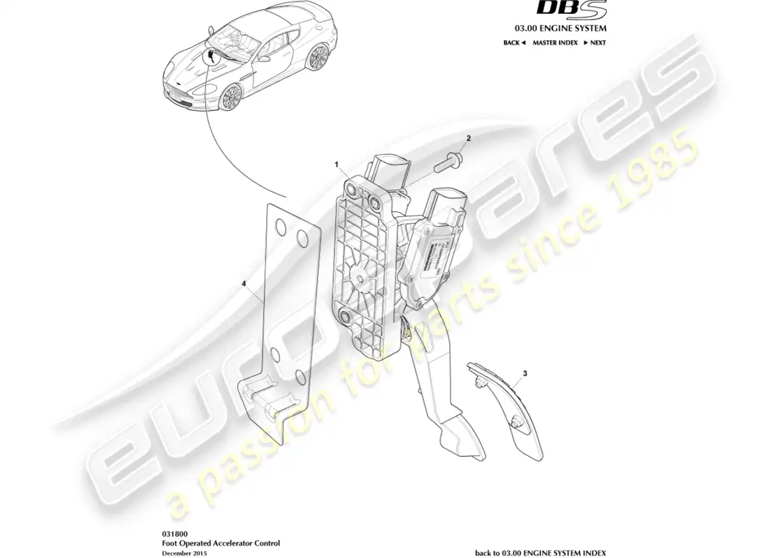 aston martin dbs (2011) control del acelerador diagrama de piezas