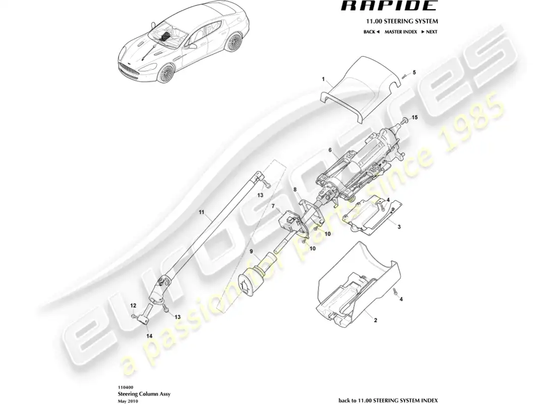 aston martin rapide (2016) diagrama de piezas del conjunto de la columna de dirección