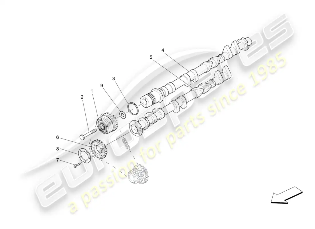 maserati granturismo s (2019) diagrama de piezas de los árboles de levas de la culata del cilindro derecho