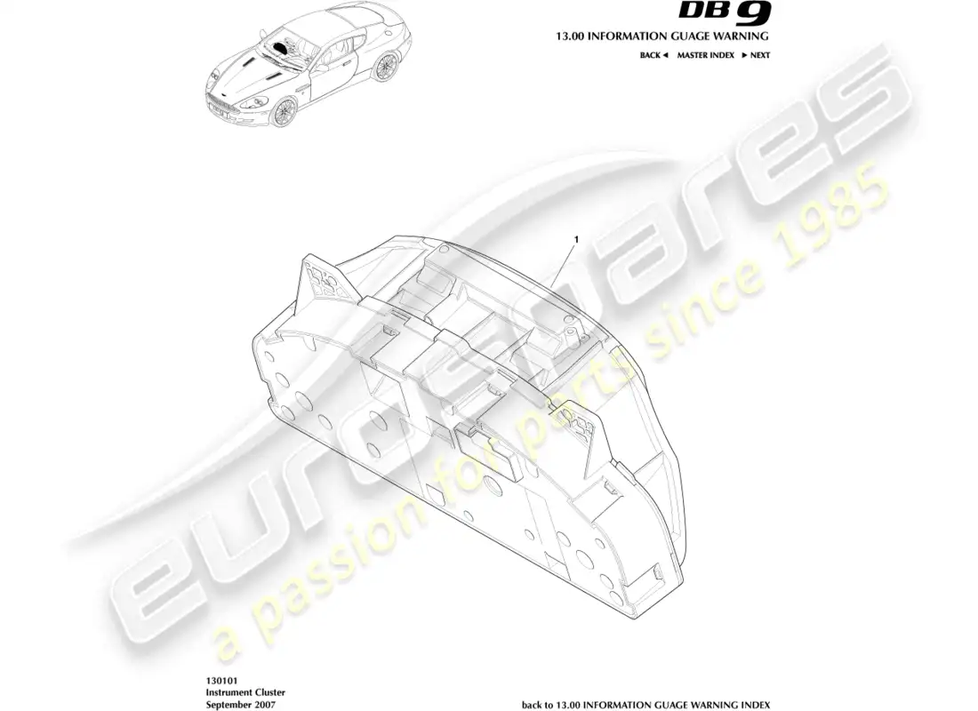 aston martin db9 (2004) combinación de instrumentos diagrama de piezas