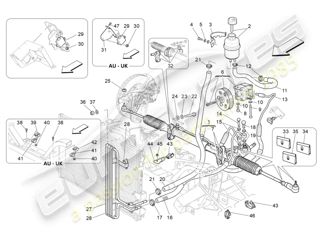 maserati granturismo (2013) unidad completa de cremallera de dirección diagrama de piezas