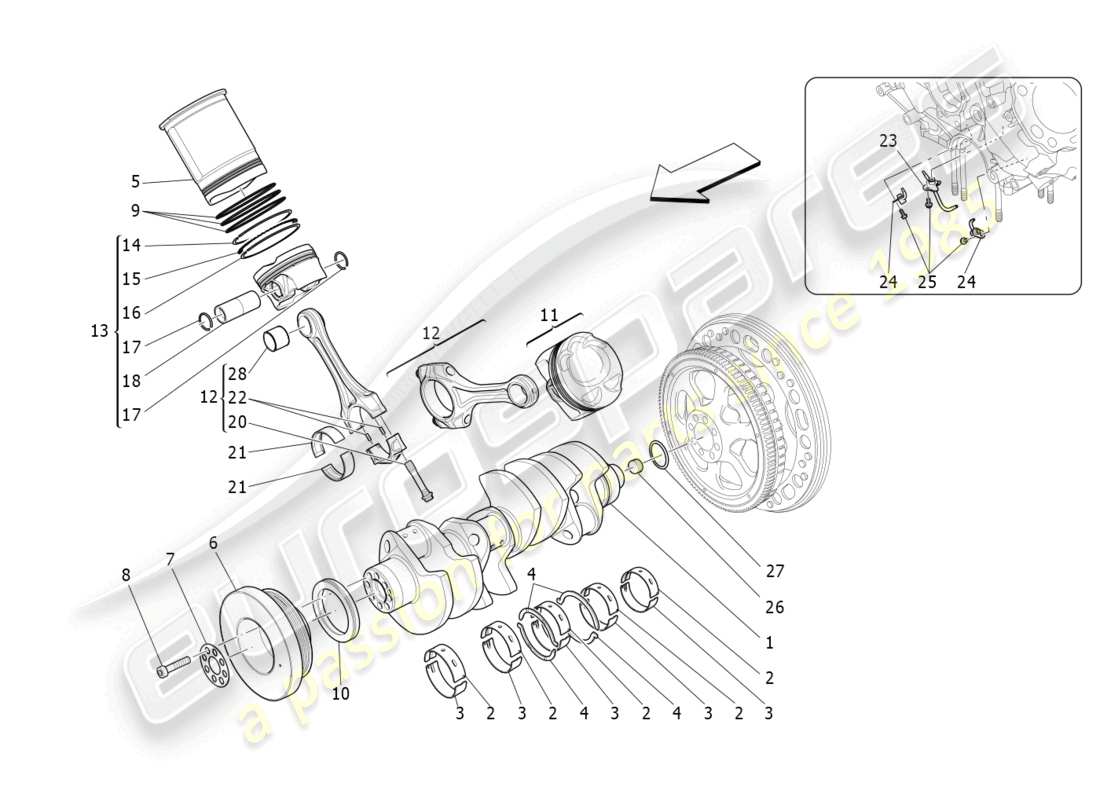 maserati levante modena s (2022) mecanismo de manivela diagrama de piezas