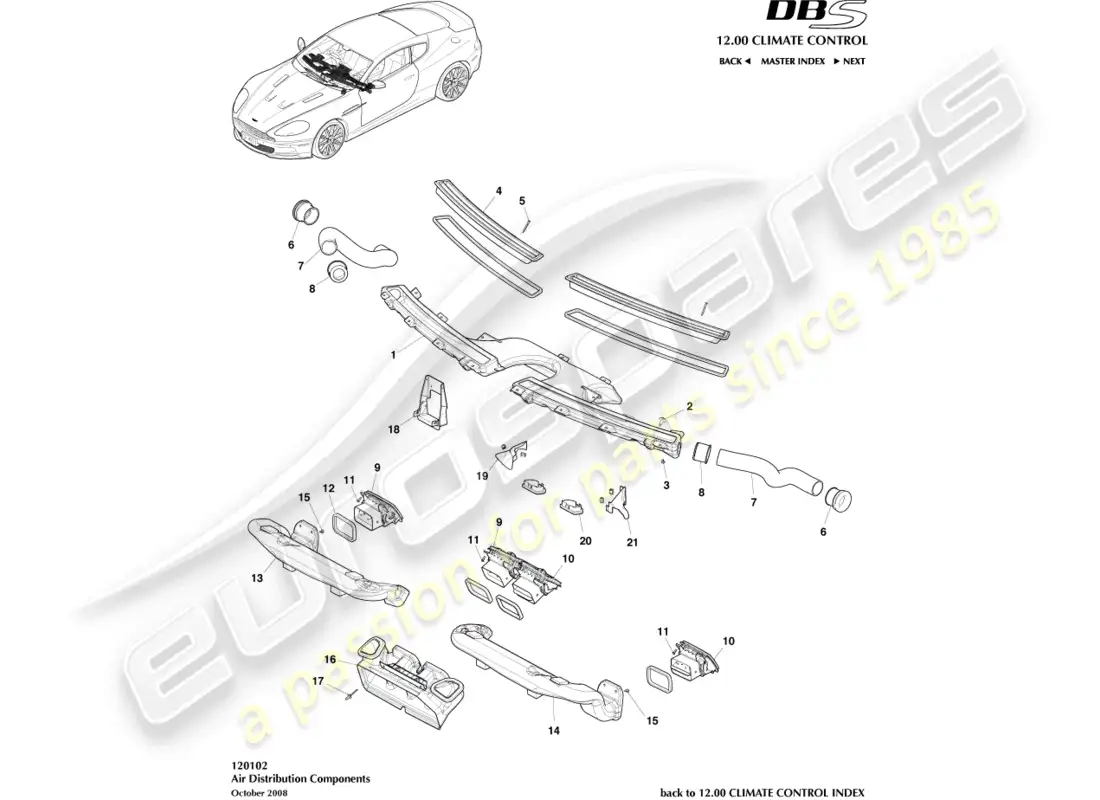 aston martin dbs (2012) componentes de distribución de aire diagrama de piezas