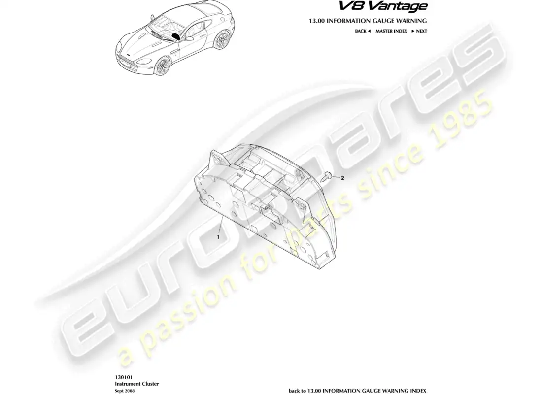 aston martin v8 vantage (2008) diagrama de piezas del grupo de instrumentos