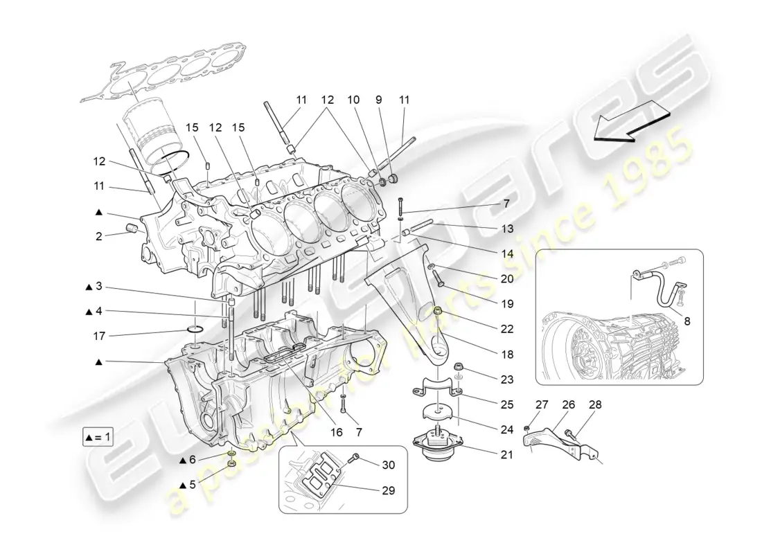 maserati granturismo (2014) crankcase diagrama de piezas