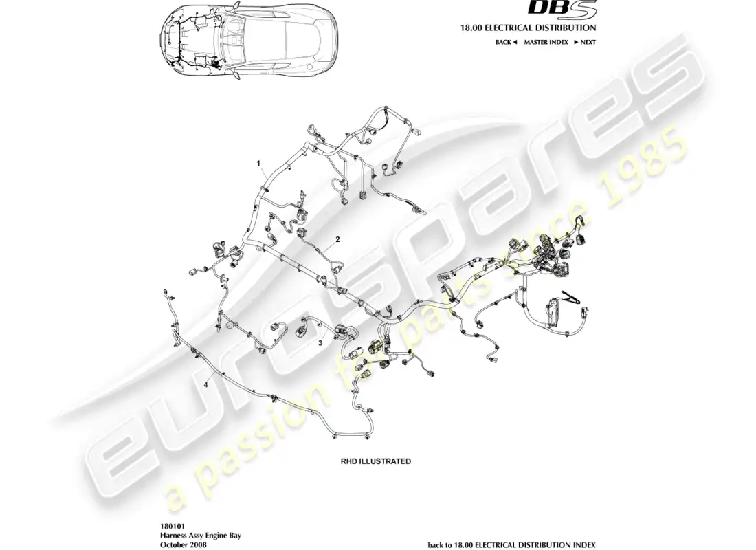 aston martin dbs (2008) arnés del motor diagrama de piezas