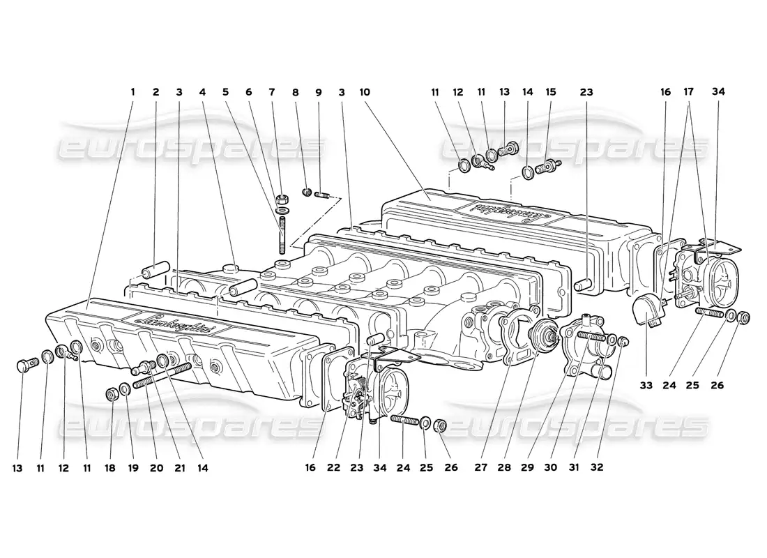 lamborghini diablo sv (1999) colector de admisión diagrama de piezas