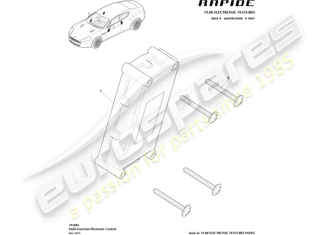 aston martin rapide (2014) diagrama de piezas de control multifunción