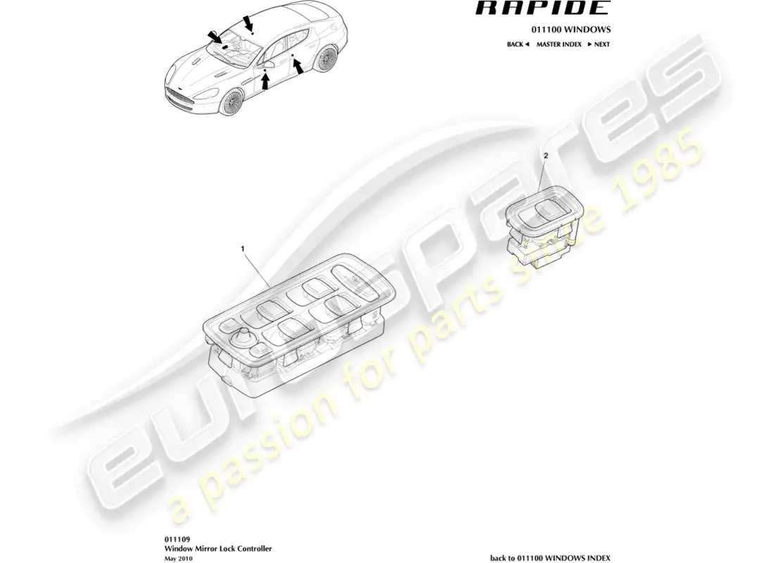 aston martin rapide (2014) interruptor de control de ventana diagrama de piezas