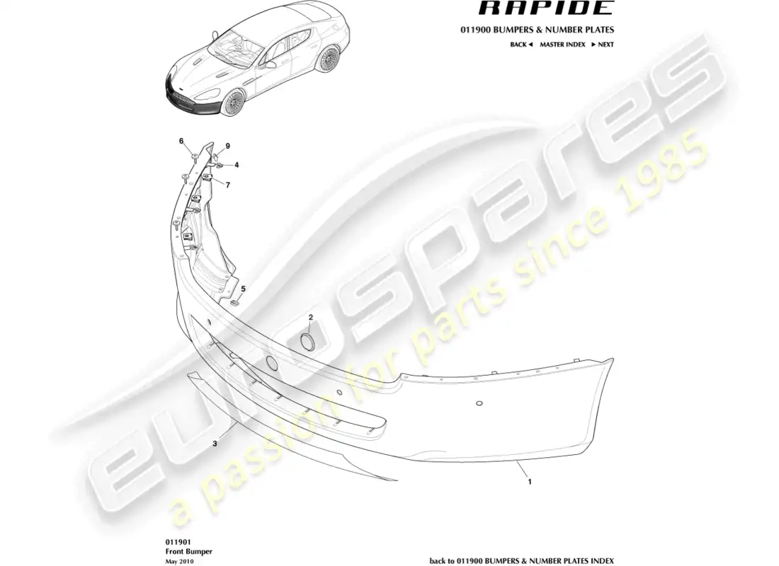 aston martin rapide (2016) parachoques delantero diagrama de piezas