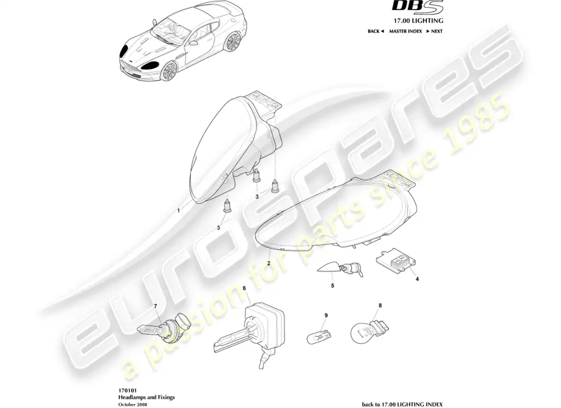 aston martin dbs (2013) faros diagrama de piezas