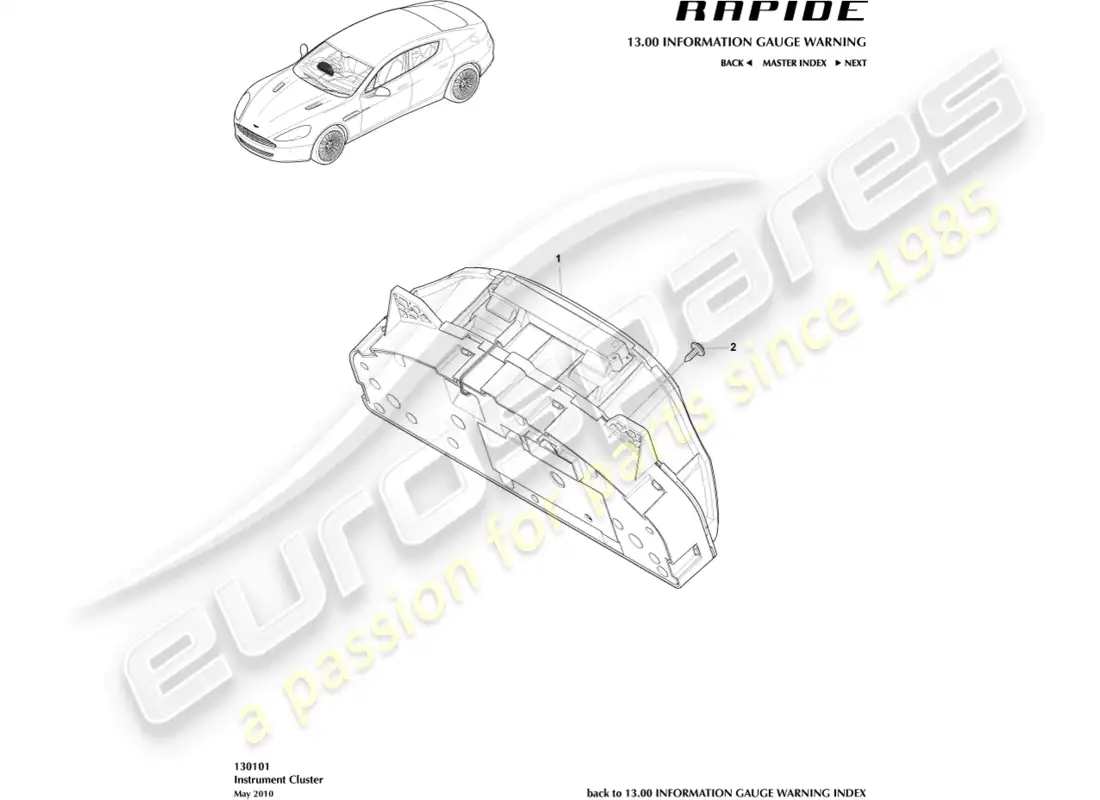 aston martin rapide (2012) combinación de instrumentos diagrama de piezas