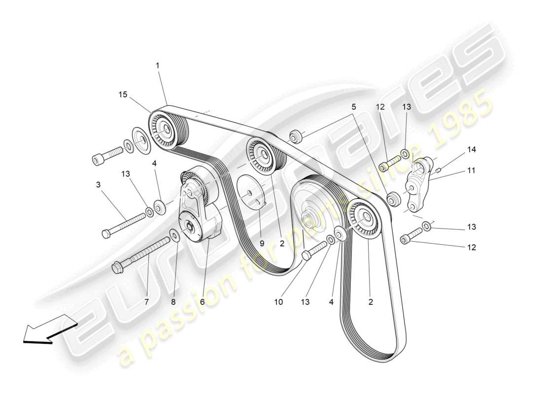 maserati levante (2020) correas de dispositivos auxiliares diagrama de piezas