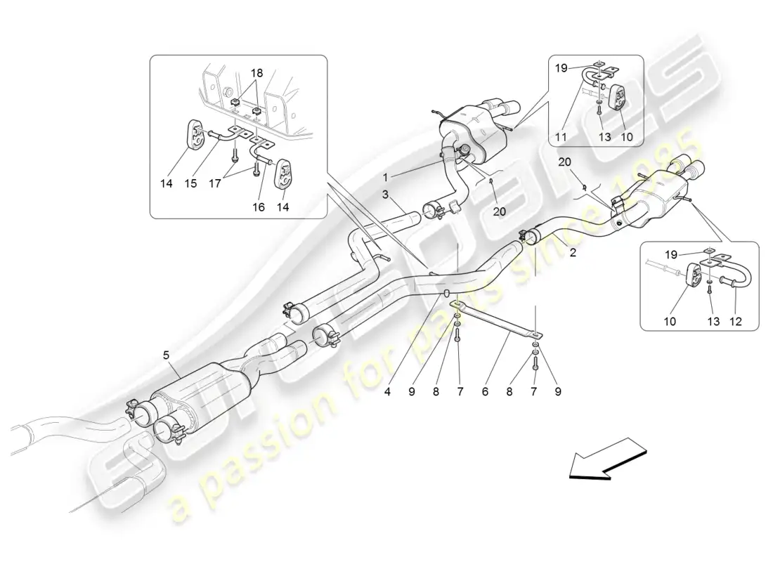 maserati granturismo (2008) silenciadores diagrama de piezas
