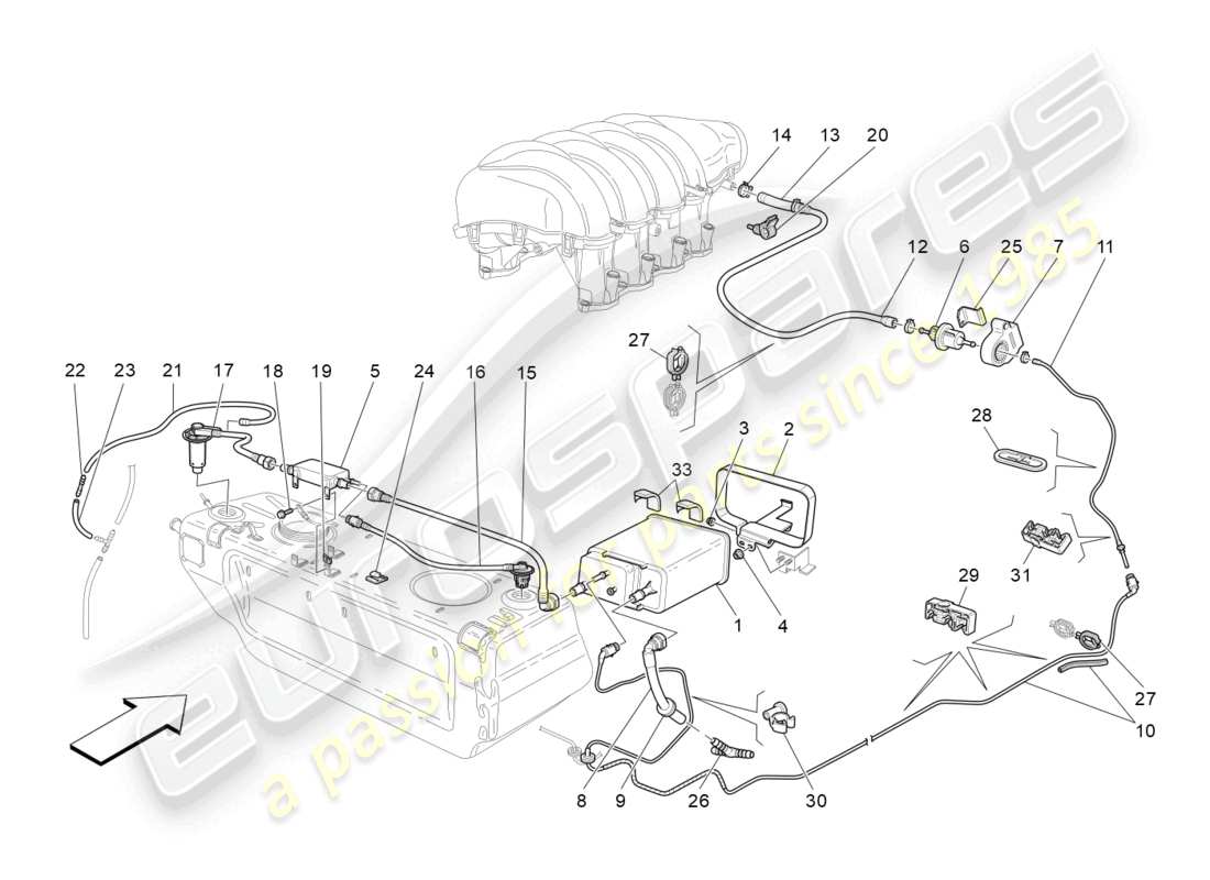 maserati granturismo mc stradale (2011) diagrama de piezas del sistema de recirculación de vapores de combustible