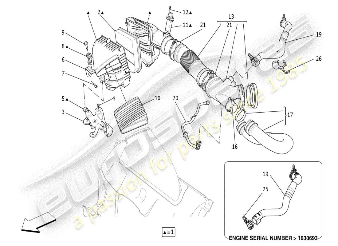 maserati ghibli (2021) filtro de aire, toma de aire y conductos diagrama de piezas