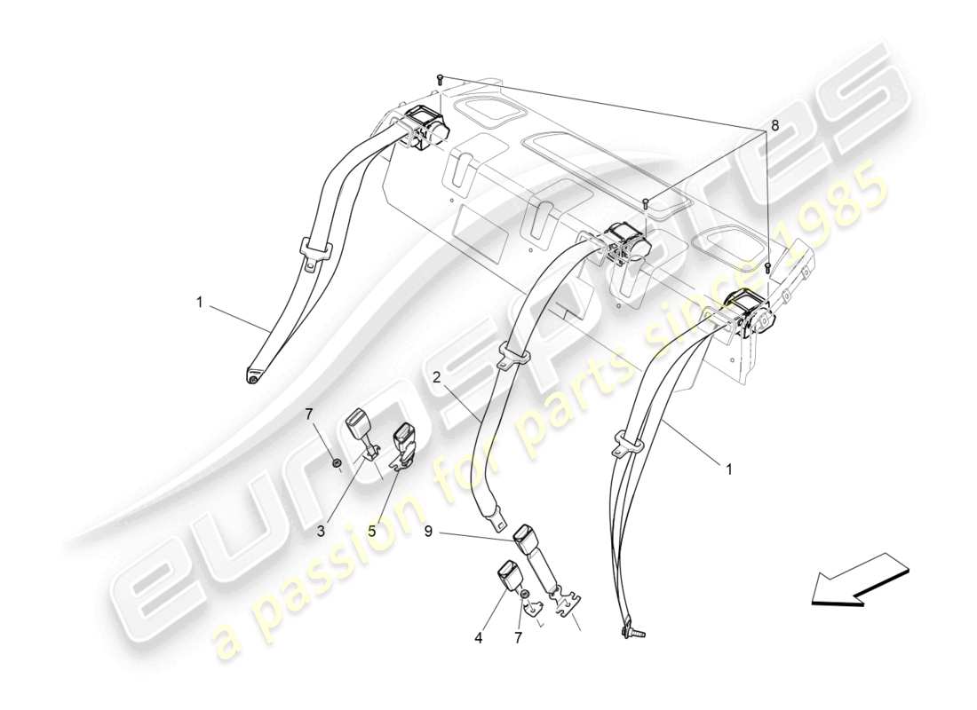 maserati ghibli fragment (2022) cinturones de seguridad traseros diagrama de piezas