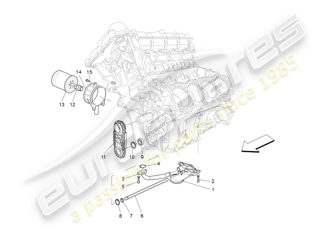 maserati granturismo (2011) sistema de lubricación: bomba y filtro diagrama de piezas