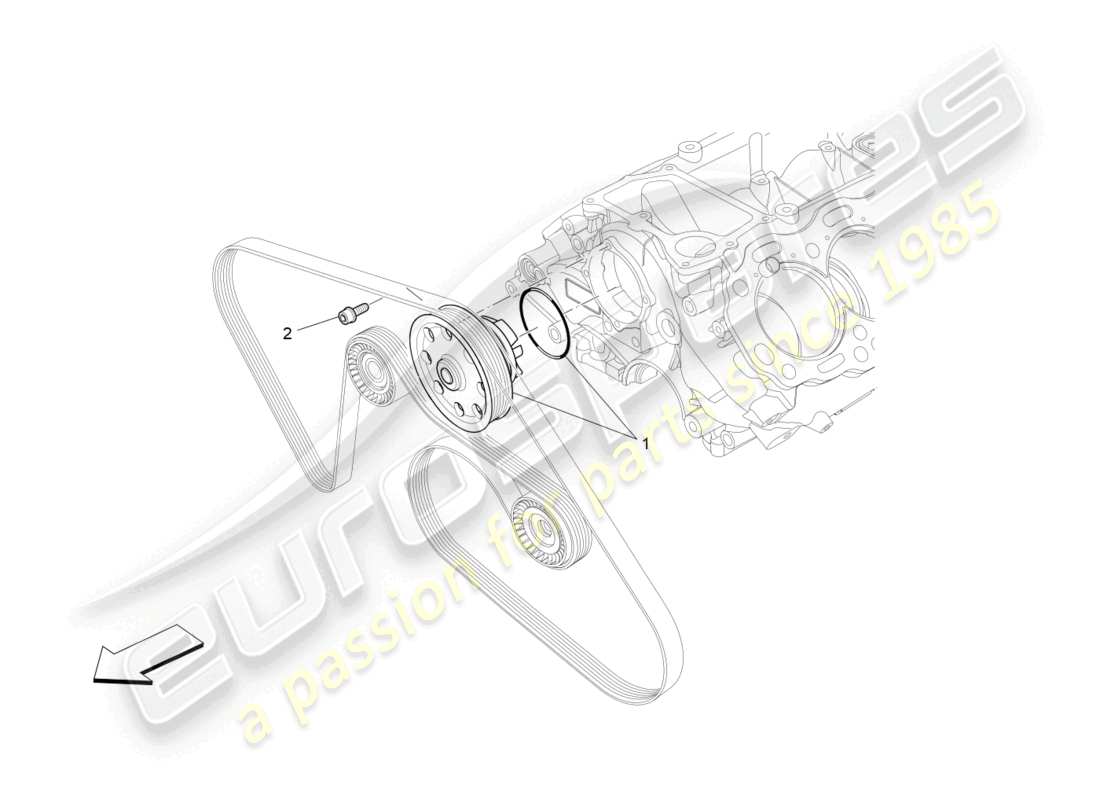 maserati levante trofeo (2020) sistema de refrigeración: diagrama de piezas de la bomba de agua
