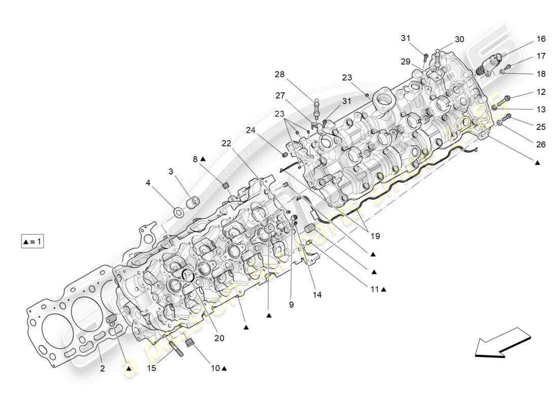 maserati levante trofeo (2020) diagrama de piezas de la culata izquierda