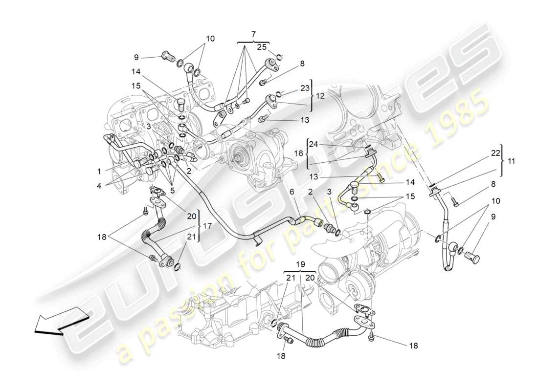 maserati levante trofeo (2020) sistema de turboalimentación: lubricación y enfriamiento diagrama de piezas