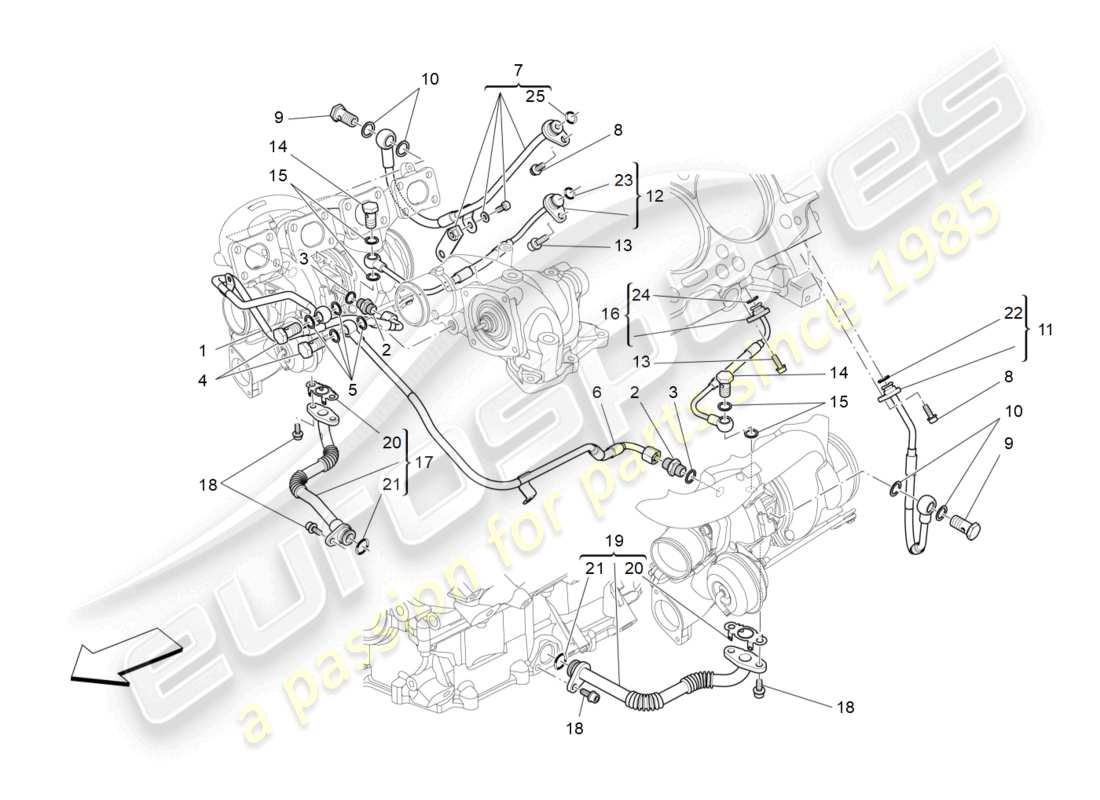 maserati levante trofeo (2020) sistema de turbocargación: lubricación y enfriamiento diagrama de piezas