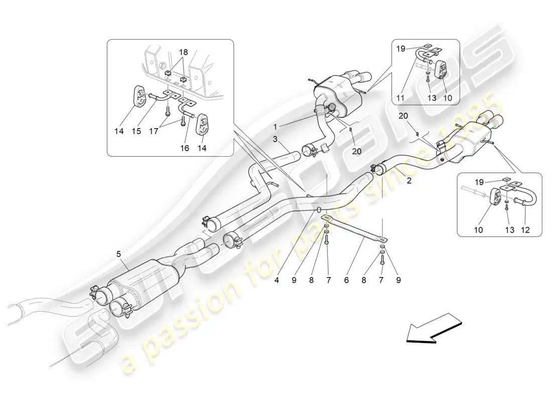 maserati granturismo (2014) silenciadores diagrama de piezas