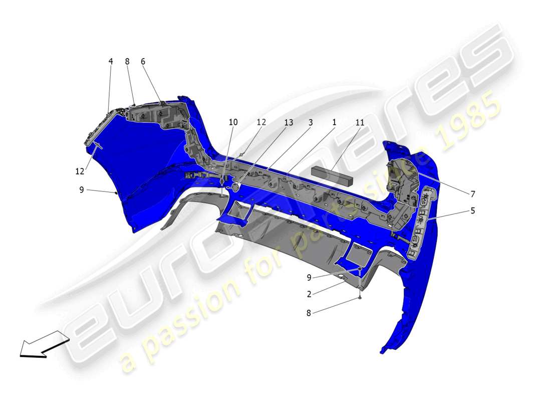 maserati grecale gt (2023) diagrama de piezas del parachoques trasero