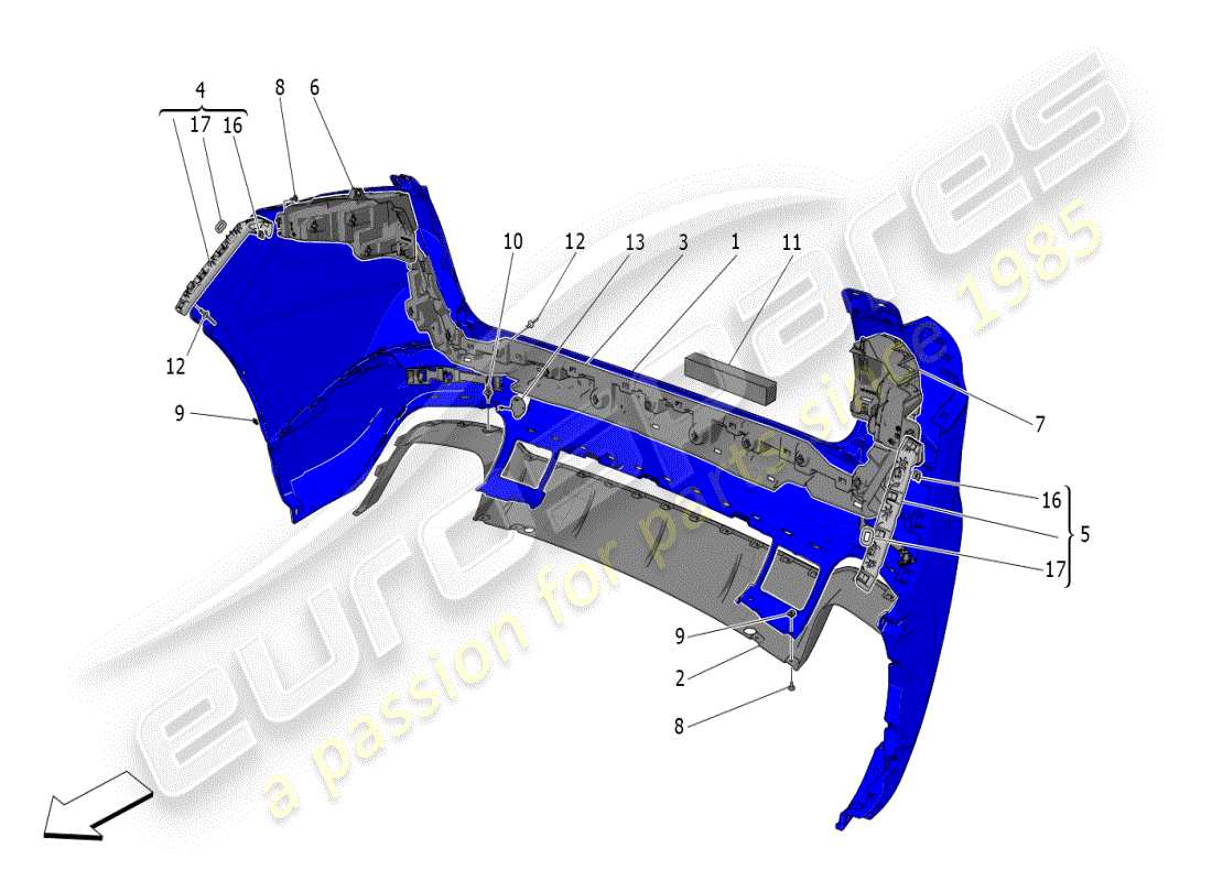 maserati grecale modena (2023) diagrama de piezas del parachoques trasero