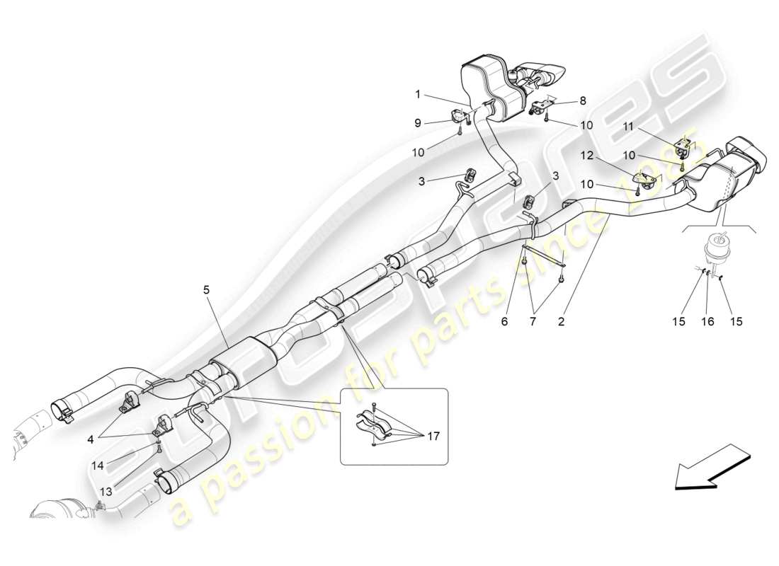 maserati quattroporte (2018) diagrama de piezas de silenciadores