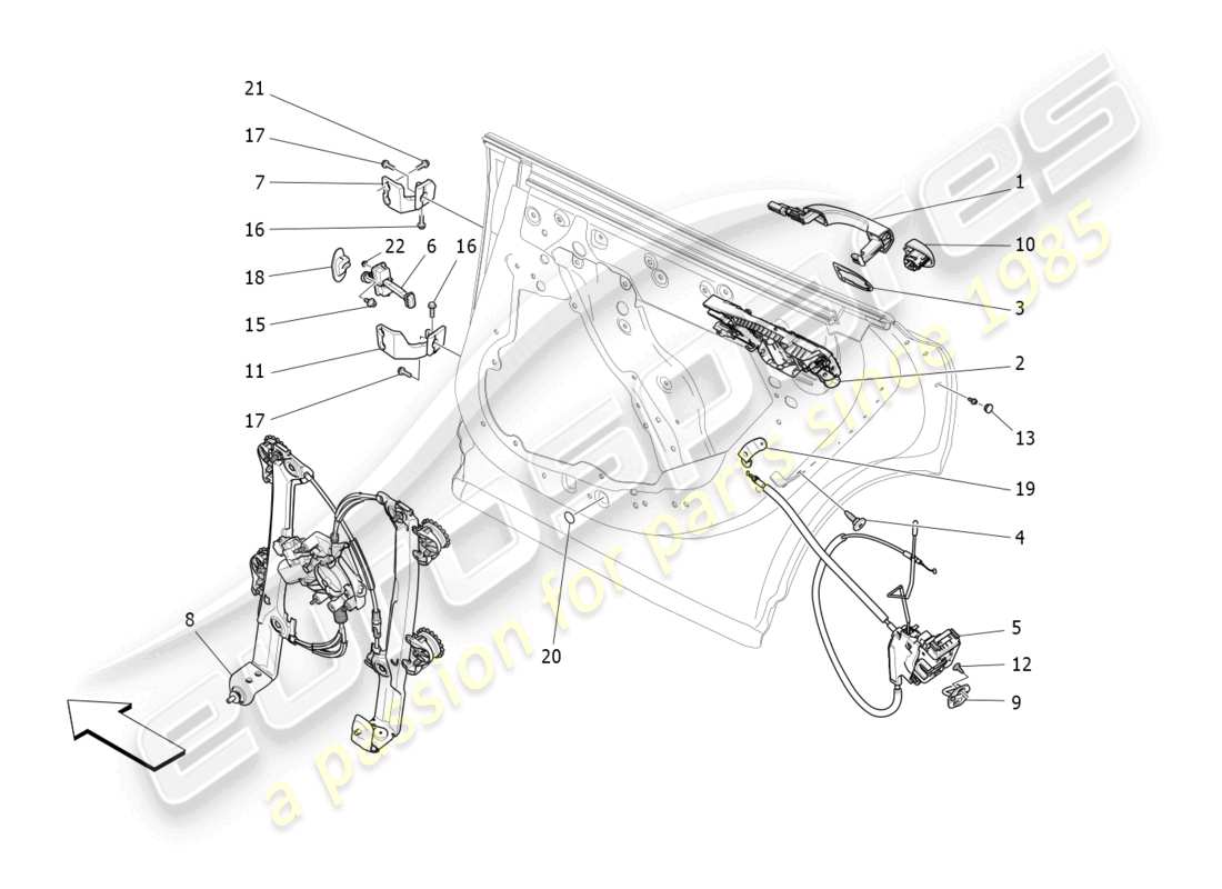 maserati levante (2018) puertas traseras: diagrama de piezas de mecanismos