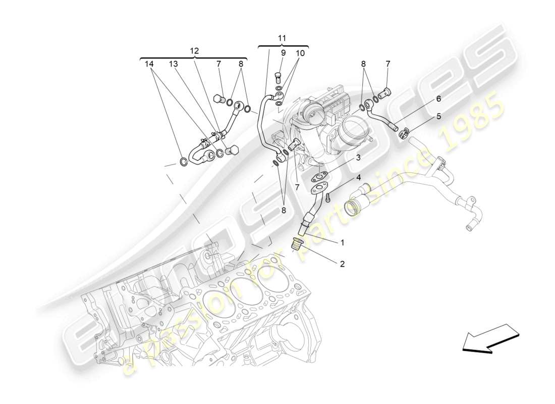 maserati levante (2020) sistema de turboalimentación: lubricación y enfriamiento diagrama de piezas