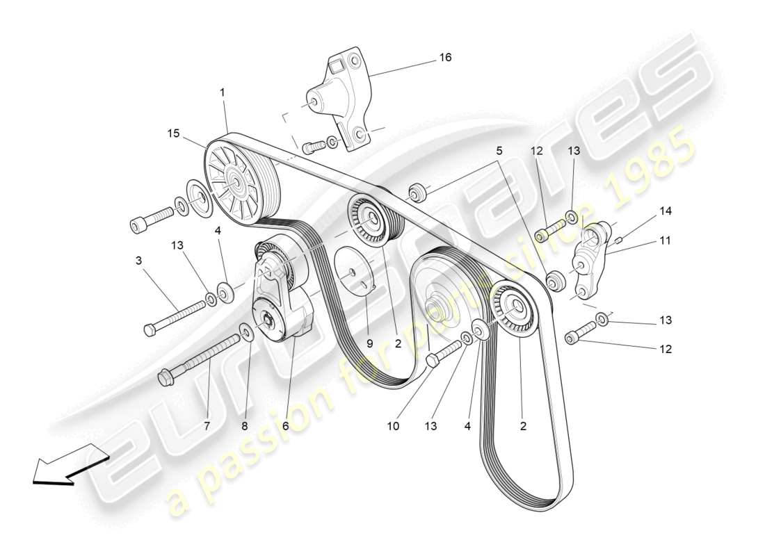 maserati levante (2020) correas de dispositivos auxiliares diagrama de piezas