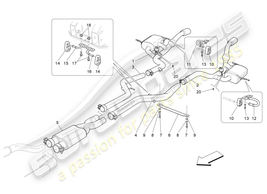 maserati grancabrio mc (2013) diagrama de piezas de silenciadores