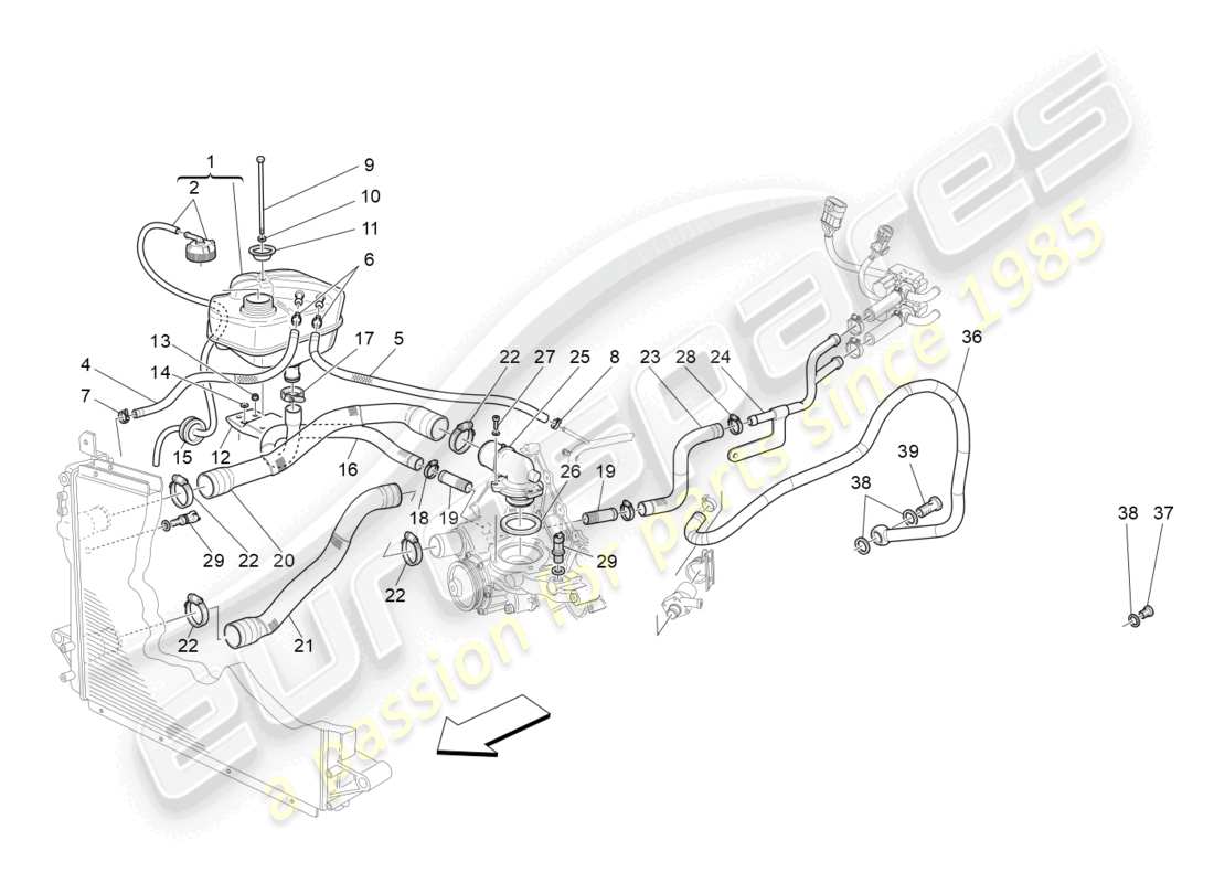 maserati grancabrio mc (2013) sistema de enfriamiento: nourice y líneas diagrama de piezas