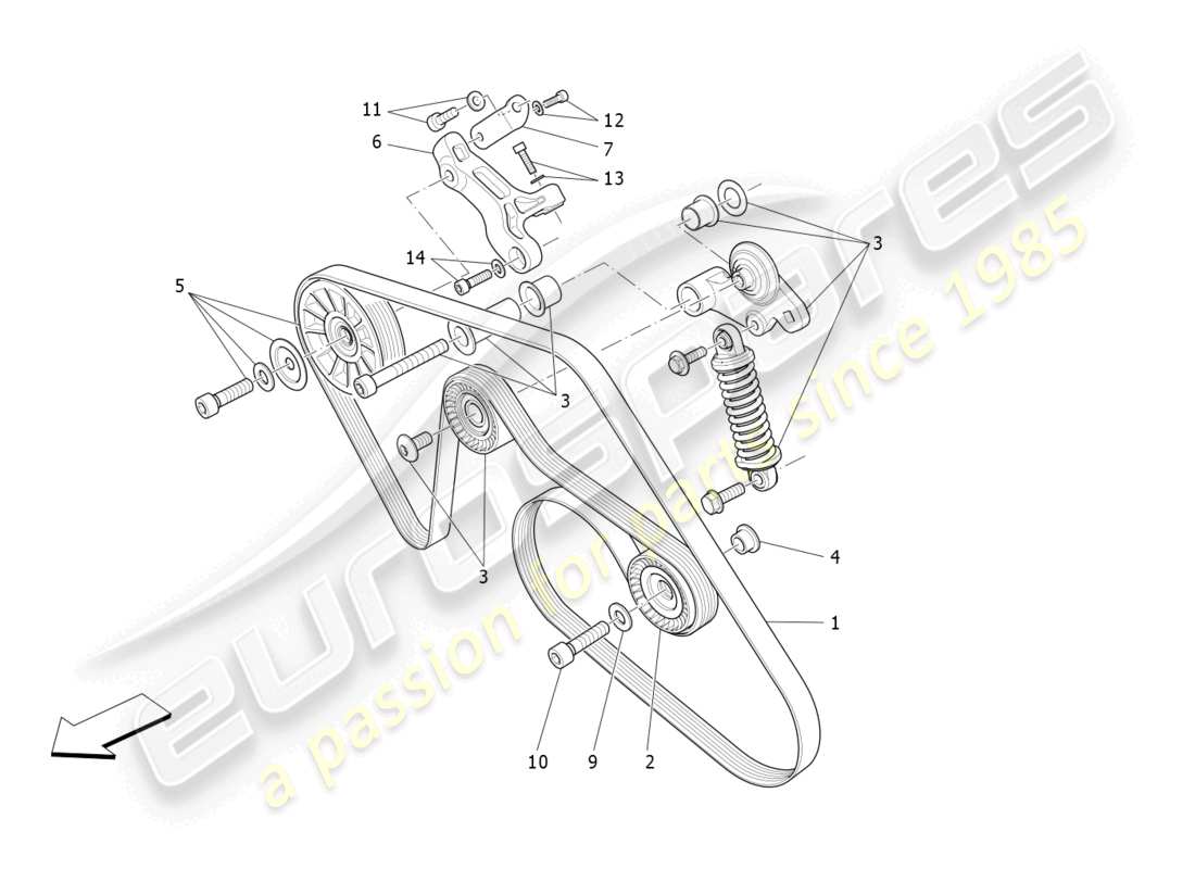 maserati quattroporte (2018) diagrama de piezas de correas de dispositivos auxiliares