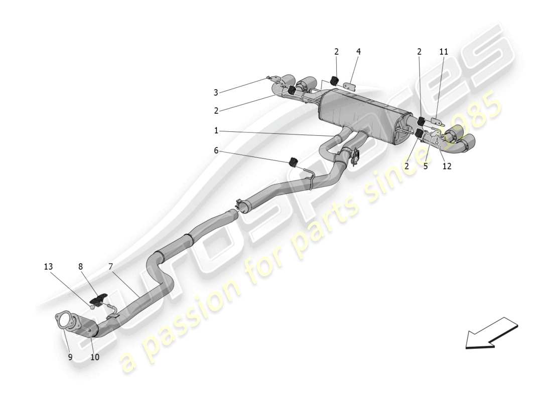 maserati grecale gt (2023) diagrama de piezas de silenciadores