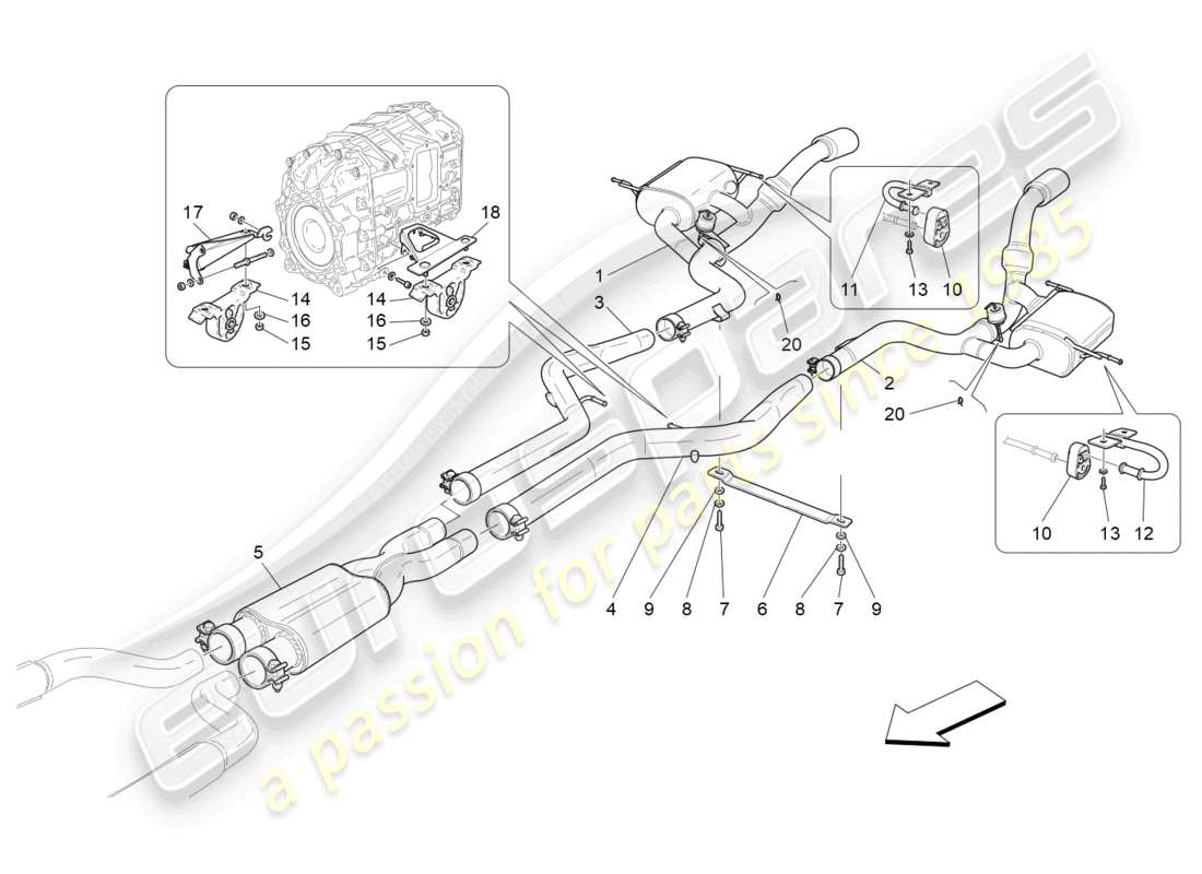 maserati granturismo mc stradale (2012) diagrama de piezas de silenciadores