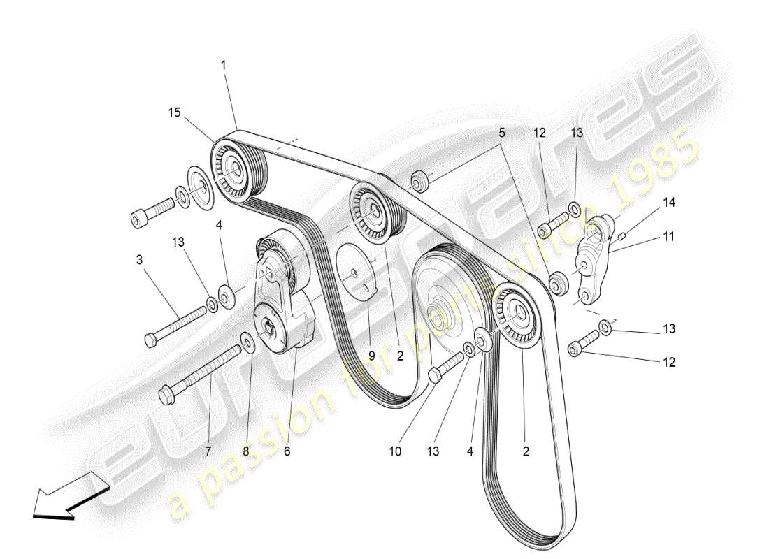 maserati ghibli (2020) correas de dispositivos auxiliares diagrama de piezas